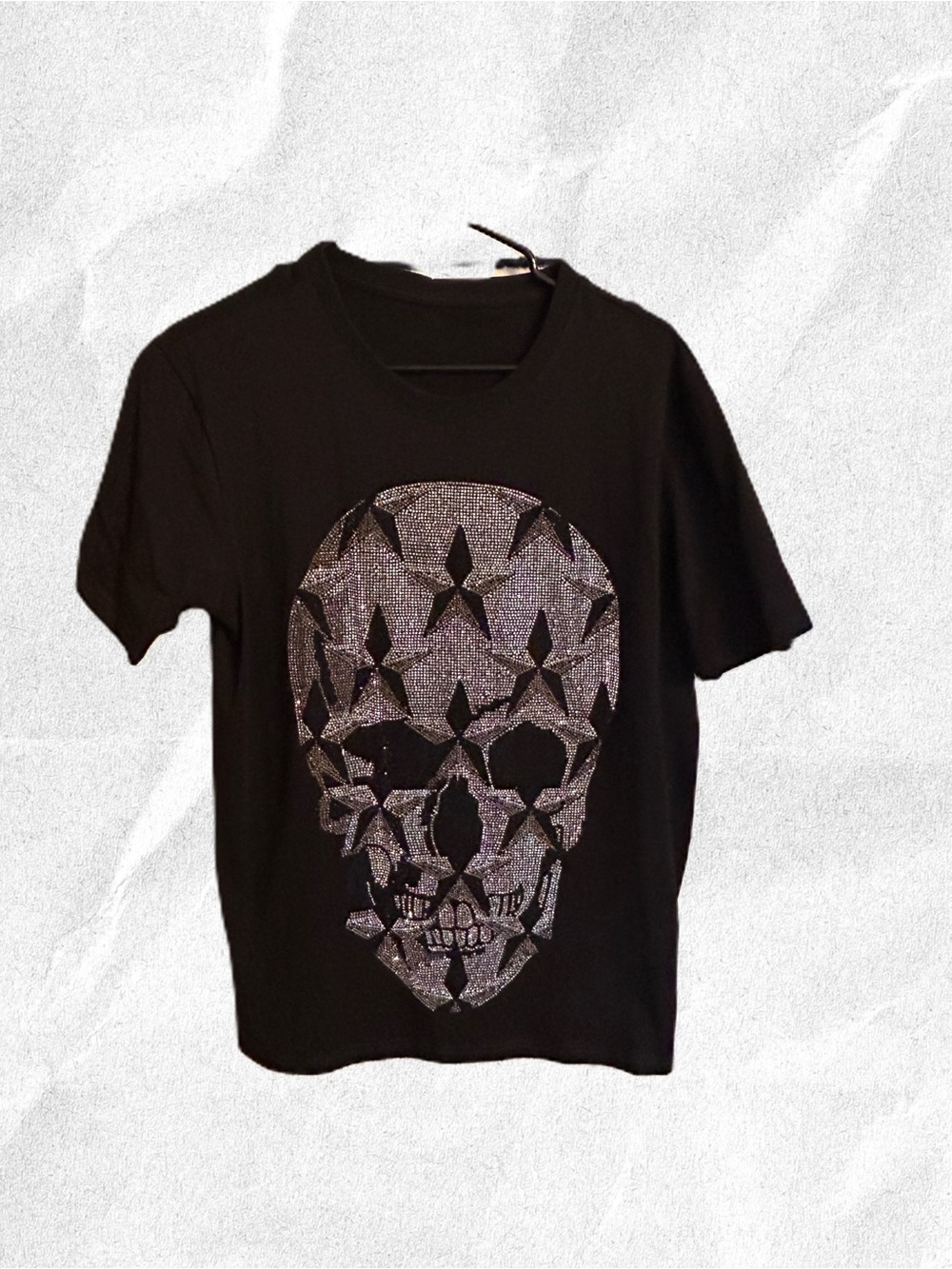 Black Tee with Silver Rhinestone Skull